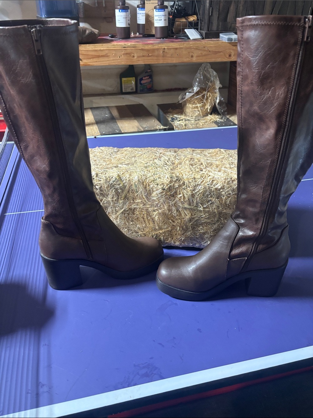 Soda Tall Brown Block Heel Riding Boots